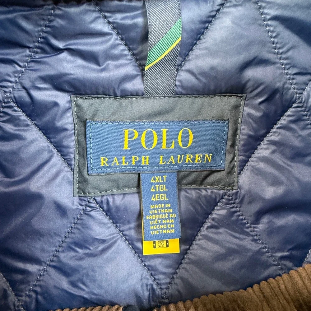 Polo Ralph Lauren Mens Size 4XLT Quilted Vest Navy Blue Corduroy Trim